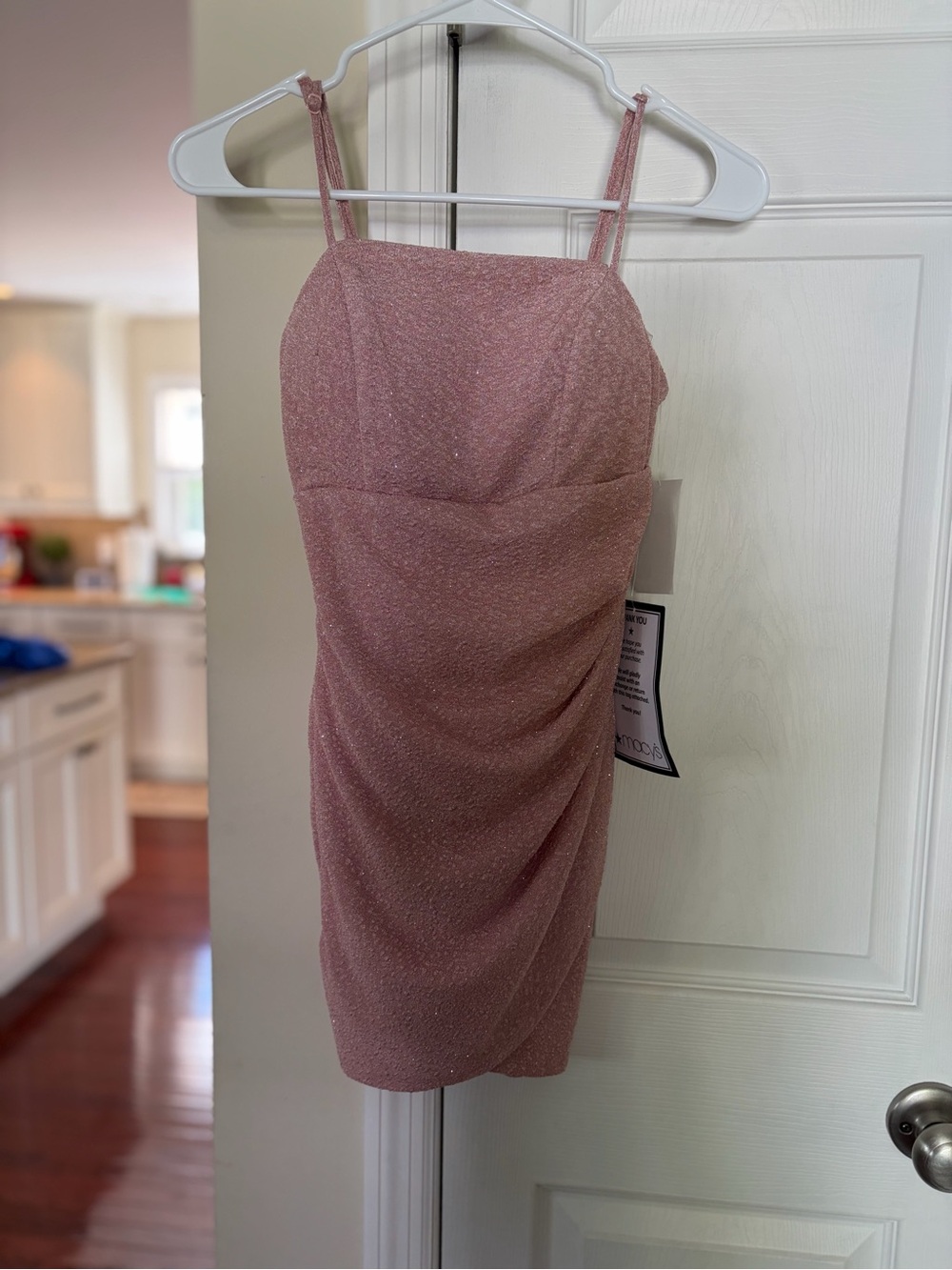 Sparkle Pink Sheath Dress with Spaghetti Straps